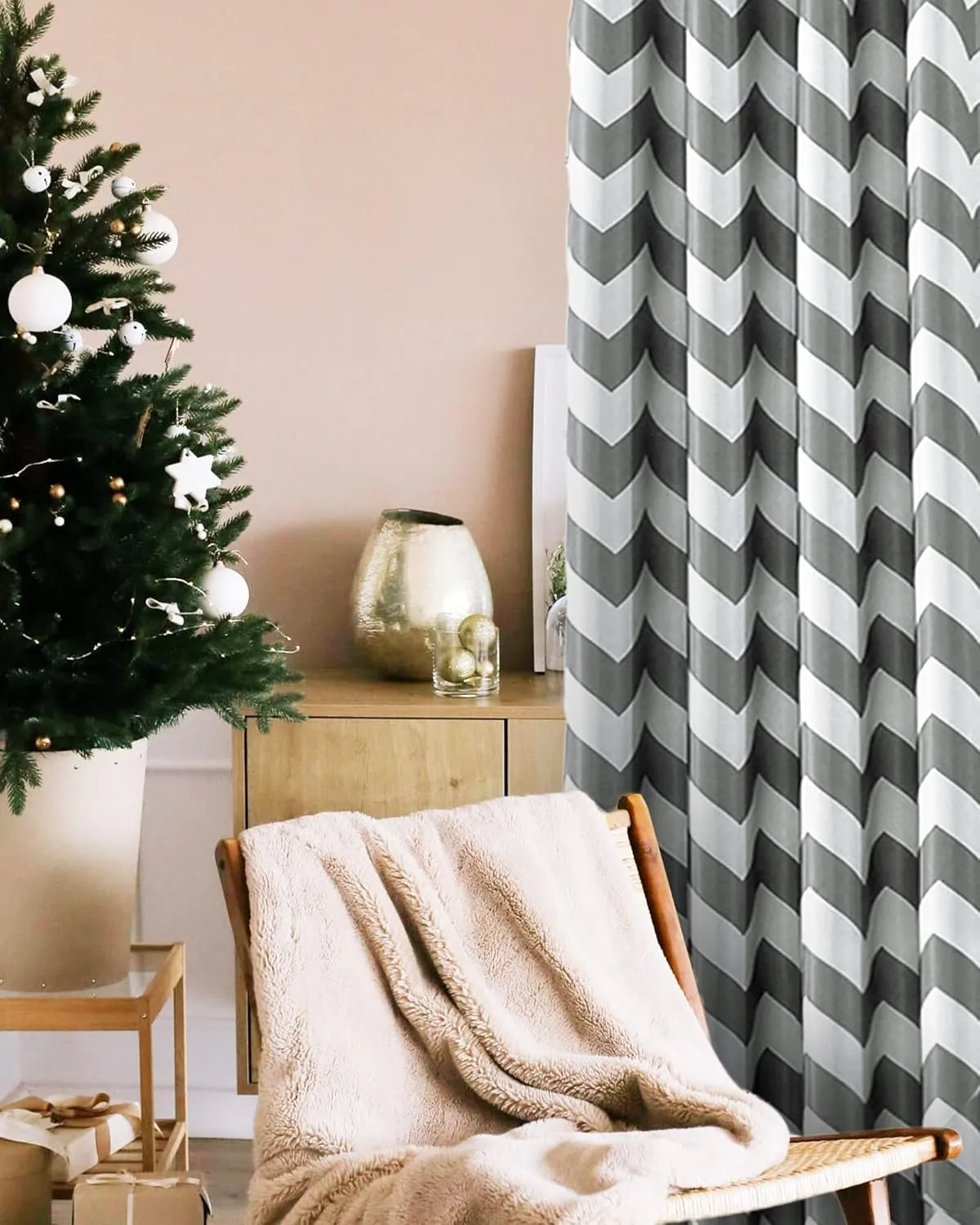 Melodieux Fashion Chevron Curtains for Living Room Dining Room, Darkening Blackout Grommet Top Window Drapes Soundproof Thermal Insulated for Bedroom, 84 Inches Long, 52 by 84 Inch, Gray (1 Panel)