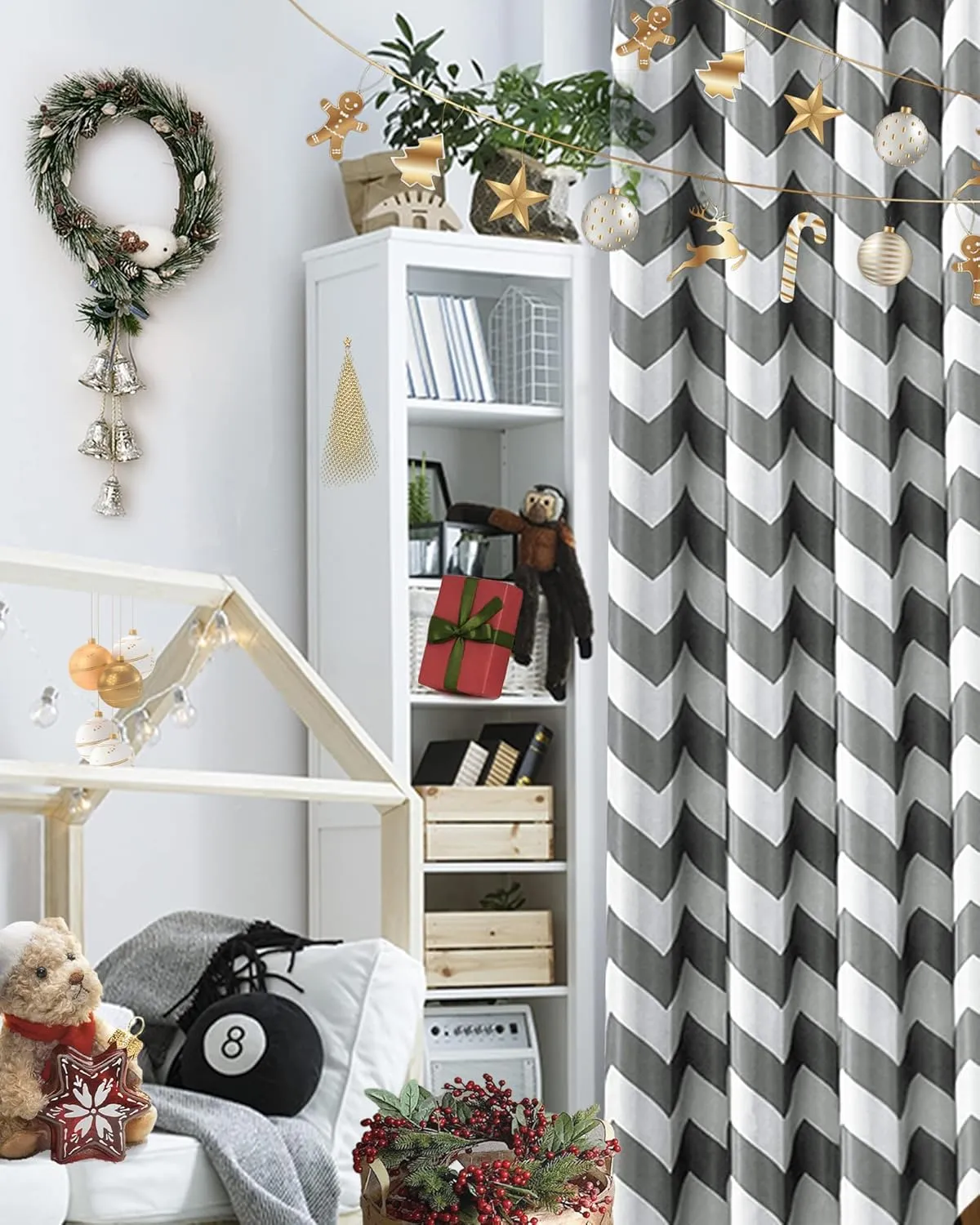Melodieux Fashion Chevron Curtains for Living Room Dining Room, Darkening Blackout Grommet Top Window Drapes Soundproof Thermal Insulated for Bedroom, 84 Inches Long, 52 by 84 Inch, Gray (1 Panel)