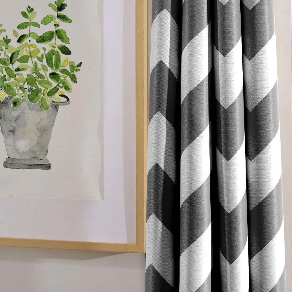Melodieux Fashion Chevron Curtains for Living Room Dining Room, Darkening Blackout Grommet Top Window Drapes Soundproof Thermal Insulated for Bedroom, 84 Inches Long, 52 by 84 Inch, Gray (1 Panel)