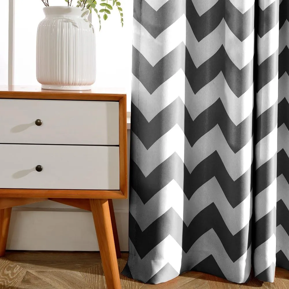 Melodieux Fashion Chevron Curtains for Living Room Dining Room, Darkening Blackout Grommet Top Window Drapes Soundproof Thermal Insulated for Bedroom, 84 Inches Long, 52 by 84 Inch, Gray (1 Panel)