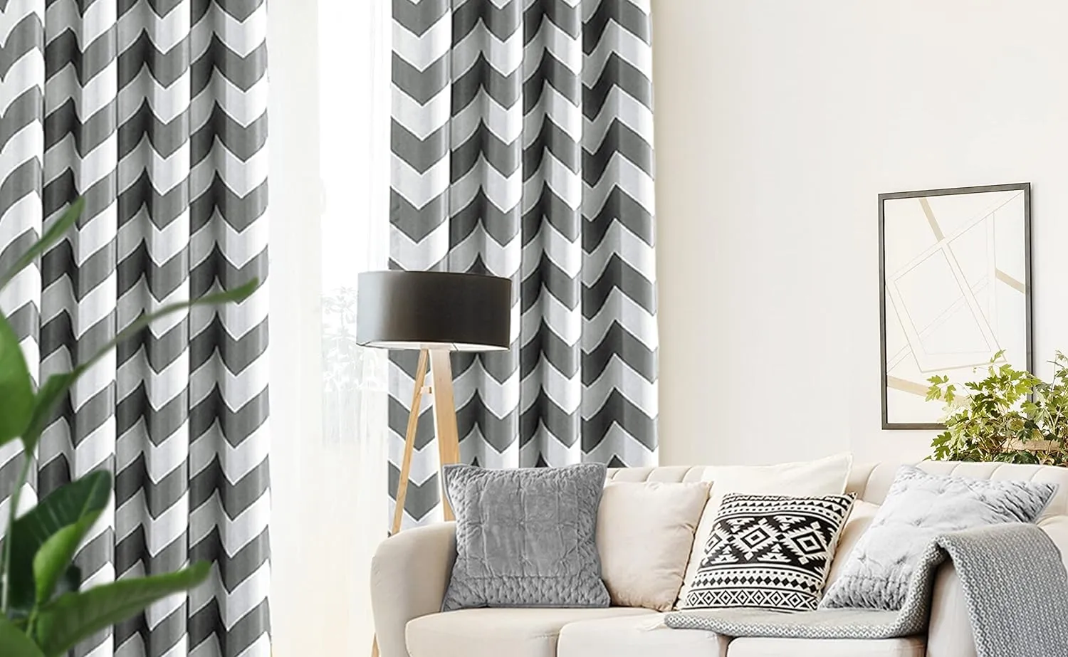Melodieux Fashion Chevron Curtains for Living Room Dining Room, Darkening Blackout Grommet Top Window Drapes Soundproof Thermal Insulated for Bedroom, 84 Inches Long, 52 by 84 Inch, Gray (1 Panel)