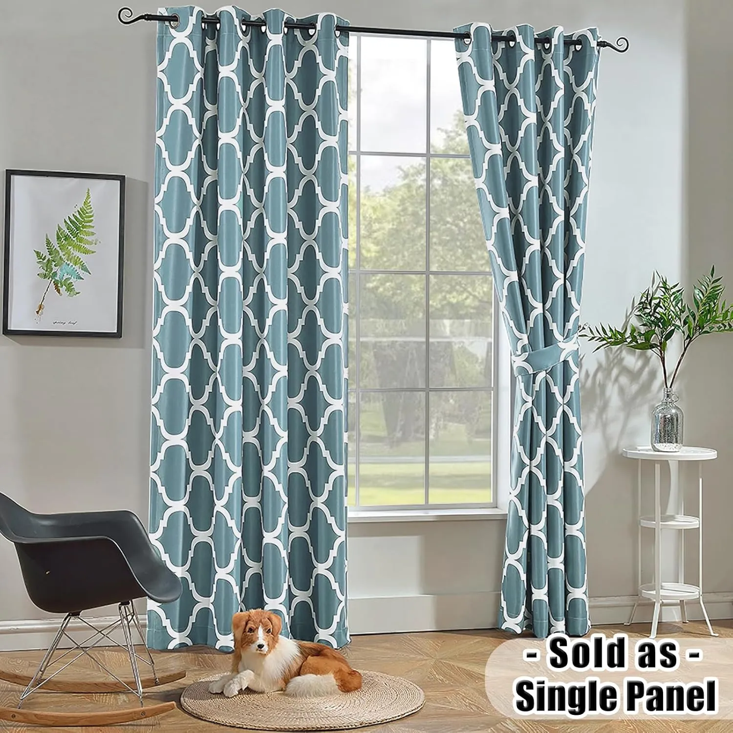 Melodieux Moroccan Fashion Room Darkening Blackout Grommet Curtain for Living Room, 52 by 84 Inch, Dusty Teal (1 Panel)