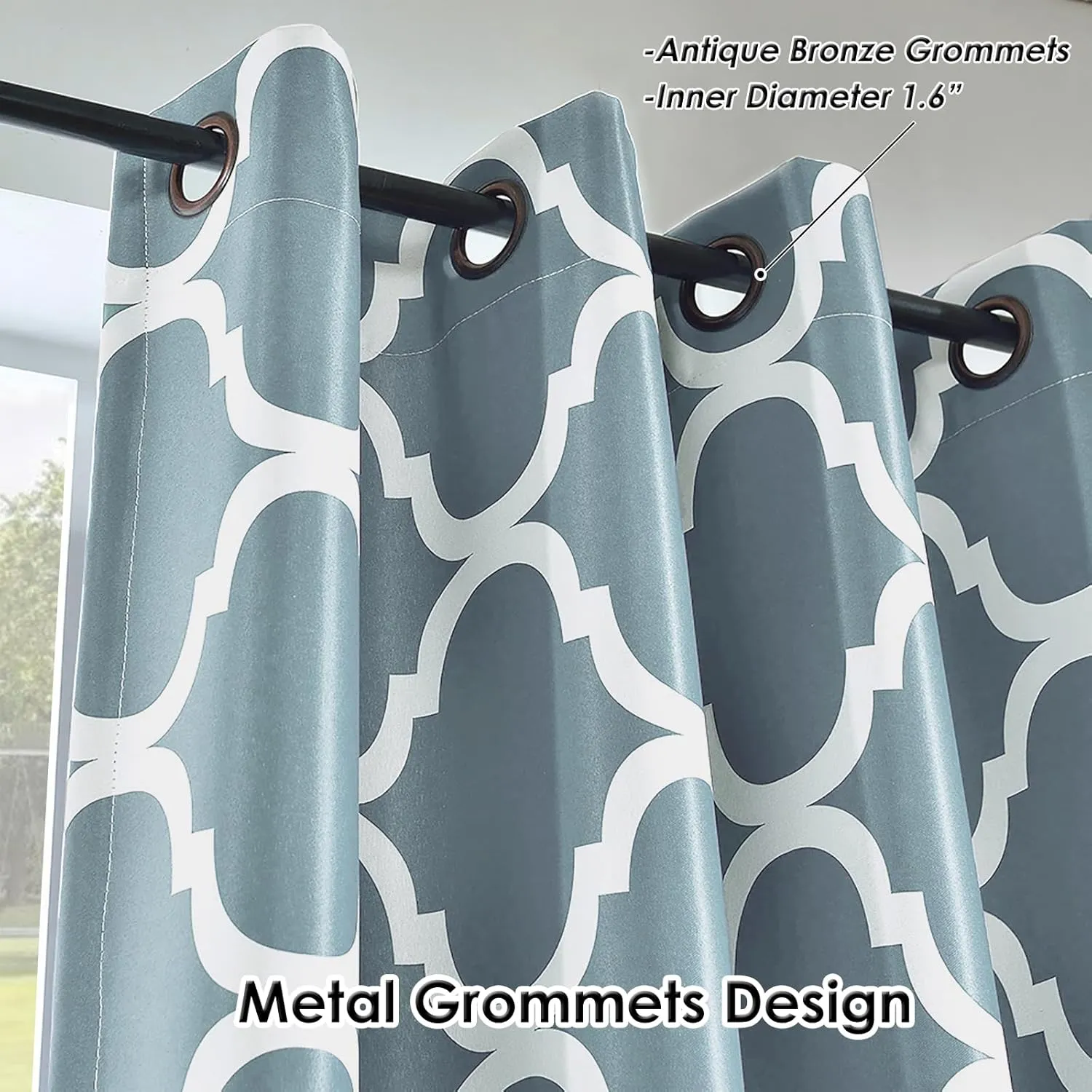 Melodieux Moroccan Fashion Room Darkening Blackout Grommet Curtain for Living Room, 52 by 84 Inch, Dusty Teal (1 Panel)