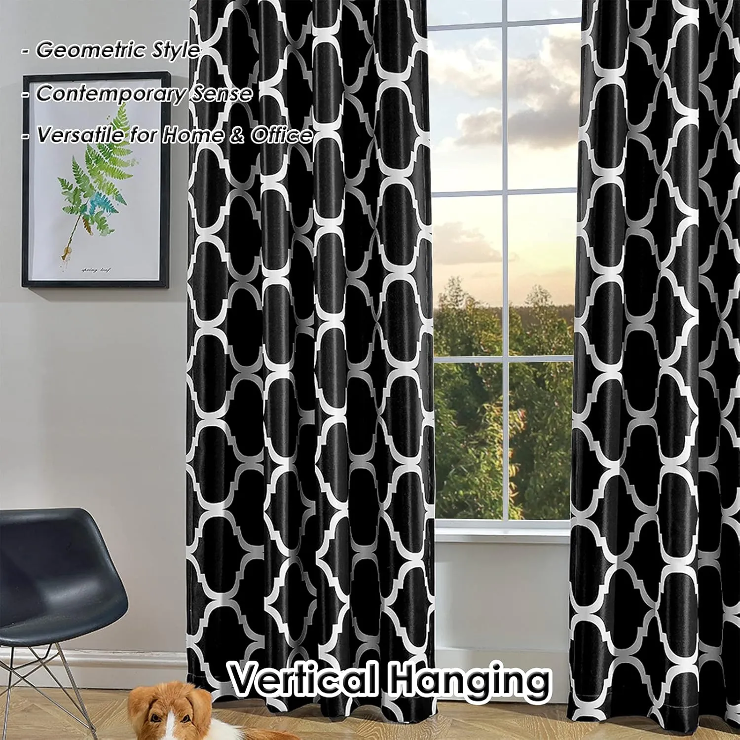 Melodieux Moroccan Fashion Room Darkening Blackout Grommet Top Curtains for Living Room, 52 by 84 Inch, Black (1 Panel)