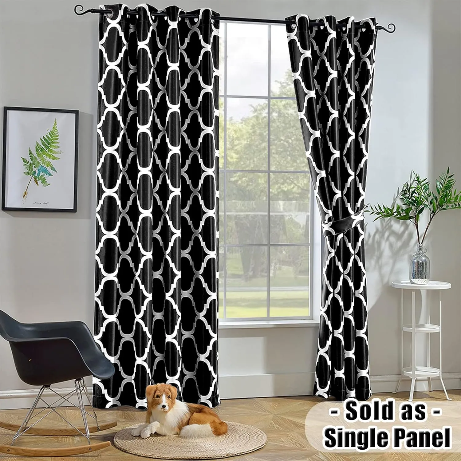Melodieux Moroccan Fashion Room Darkening Blackout Grommet Top Curtains for Living Room, 52 by 84 Inch, Black (1 Panel)