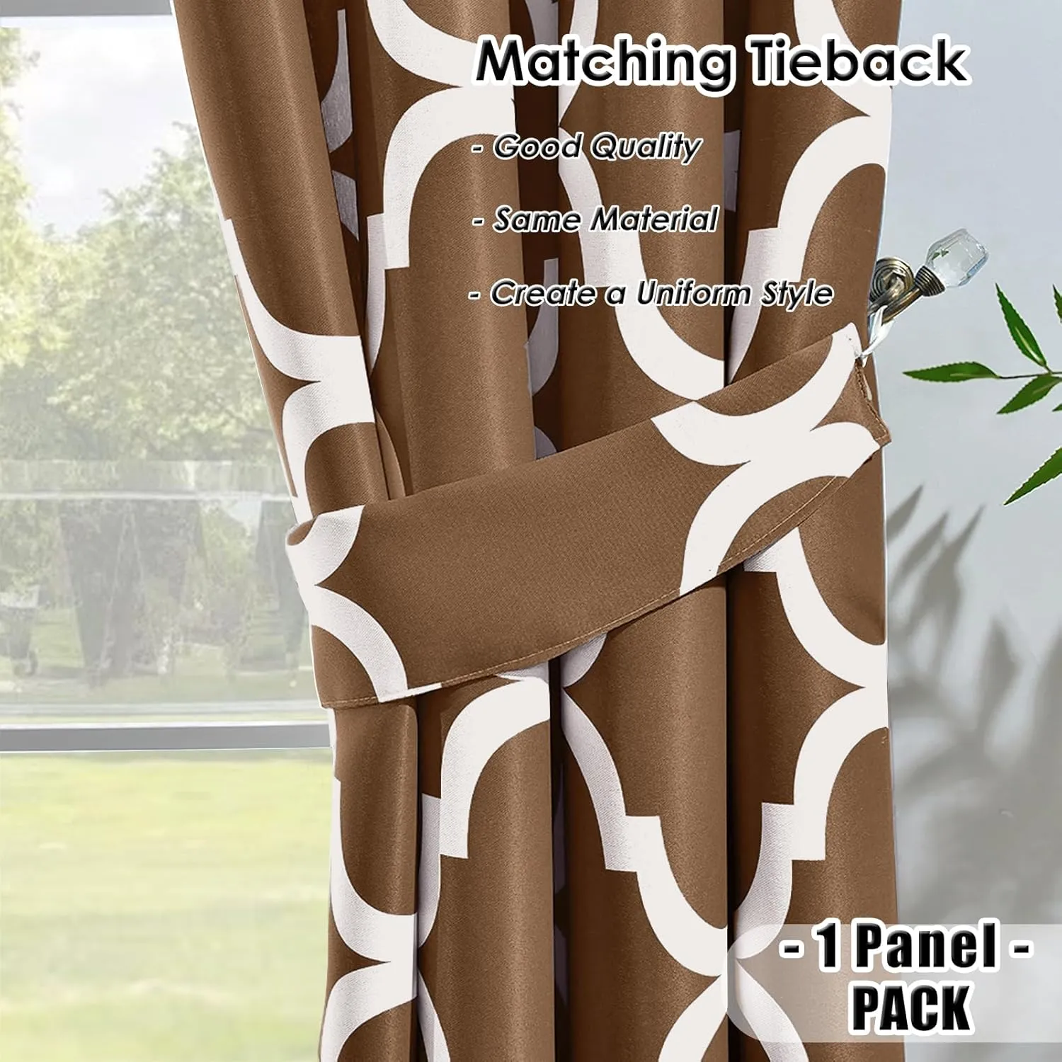 Melodieux Moroccan Fashion Room Darkening Blackout Grommet Top Curtains for Living Room, 52 by 84 Inch, Coffee (1 Panel)