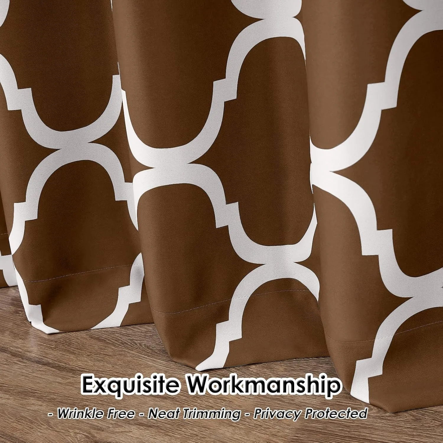 Melodieux Moroccan Fashion Room Darkening Blackout Grommet Top Curtains for Living Room, 52 by 84 Inch, Coffee (1 Panel)