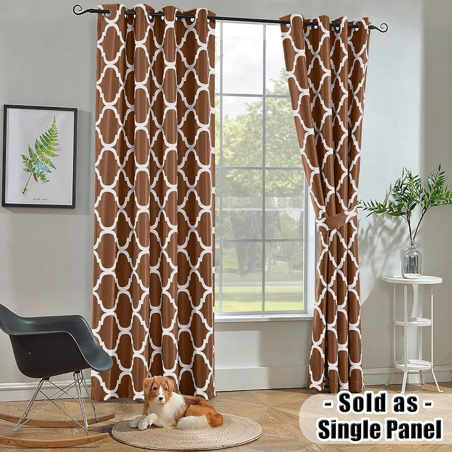 Melodieux Moroccan Fashion Room Darkening Blackout Grommet Top Curtains for Living Room, 52 by 84 Inch, Coffee (1 Panel)