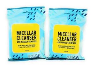 Micellar Cleanser and Makeup Remover 20 Pre-Moistened Towelettes 7.87 in x 7.87 in - Pack of 2
