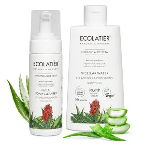 Micellar Water & Facial Foam Cleanser Bundle - Organic Aloe Vera, Hydrating & Nourishing for All Skin Types, Makeup Remover & Gentle Facial Cleanser, 98.8% Natural, Vegan
