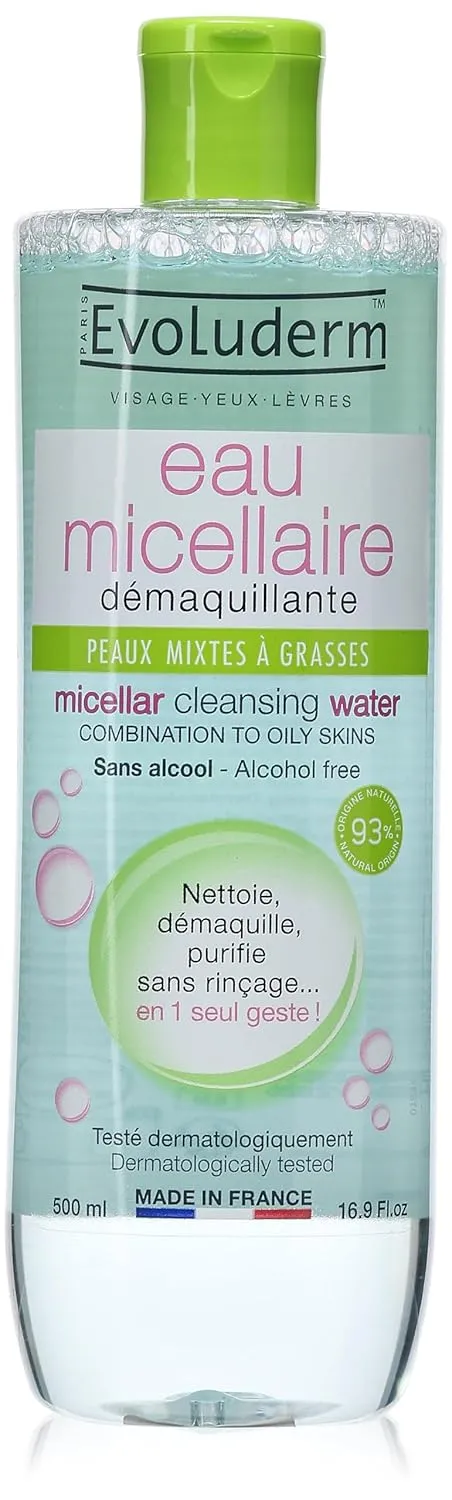 Micellar Water Facial Cleansing and Makeup Remover, For Combination To Oily Skin, Alcohol Free, Dermatologist Tested, 16.9 Ounces, Made In France