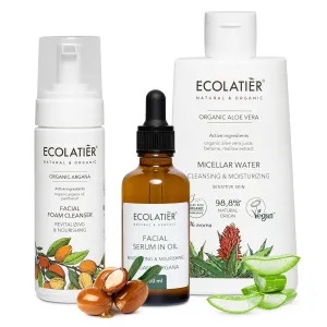 Micellar Water, Facial Foam Cleanser & Serum Bundle - Organic Aloe Vera & Argana Oil - Cleansing, Hydrating, & Revitalizing Skincare for Healthy Glow, Vegan, Natural