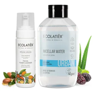 Micellar Water for Sensitive Skin & Facial Foam Cleanser with Organic Argana - Gentle Makeup Remover & Hydrating Cleanser - Nourishing, Calming, & Antioxidant-Rich
