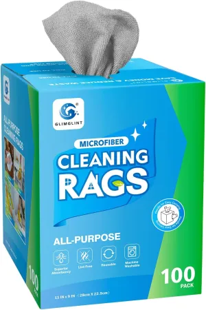 Microfiber Cleaning Cloth, 100 Pack Cleaning Rags, Lint-Free, Ultra Absorbent Reusable Paper Towels for Home, Kitchen, Car, Garage or Shop, Dish Rags, 11" x 9", Grey