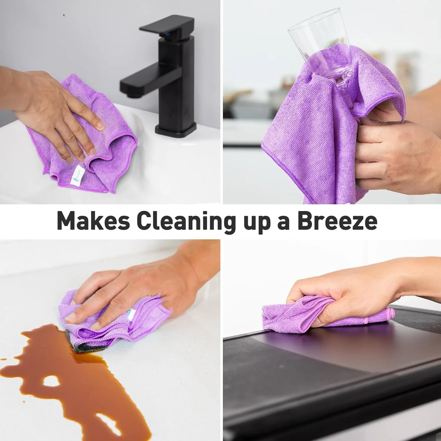 Microfiber Cleaning Cloth-50Pcs (13x13 inch) Ultra Soft, Highly Absorbent Rags for Cleaning, Reusable & Lint Free, Machine Wash (Purple)