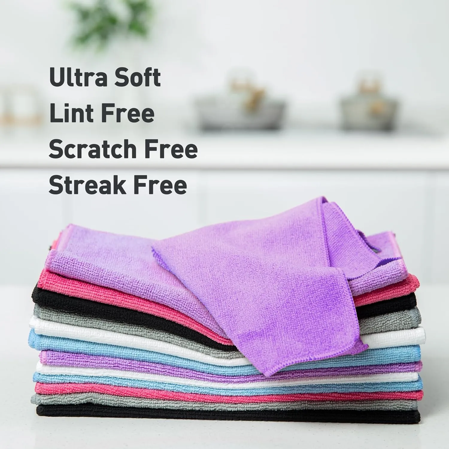 Microfiber Cleaning Cloth-50Pcs (13x13 inch) Ultra Soft, Highly Absorbent Rags for Cleaning, Reusable & Lint Free, Machine Wash (Purple)