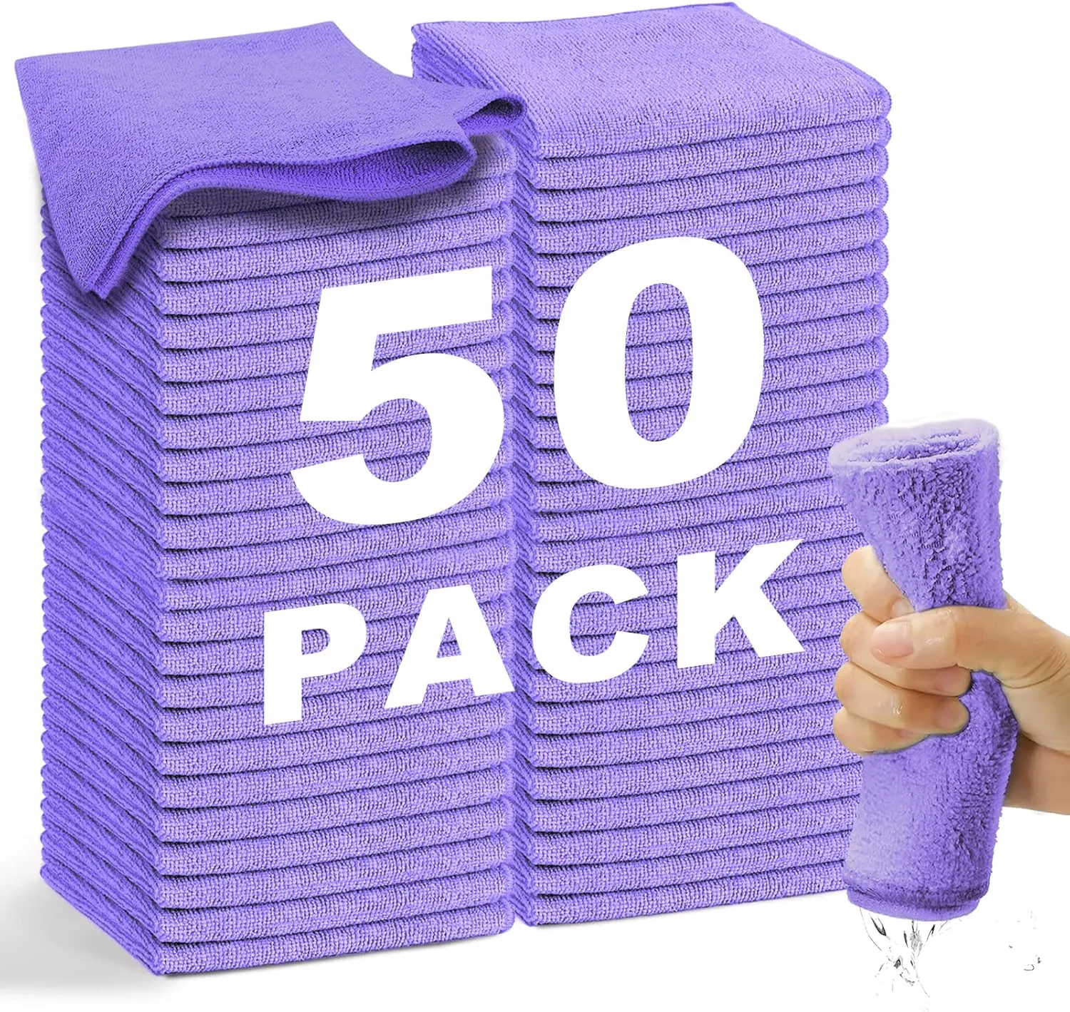 Microfiber Cleaning Cloth-50Pcs (13x13 inch) Ultra Soft, Highly Absorbent Rags for Cleaning, Reusable & Lint Free, Machine Wash (Purple)