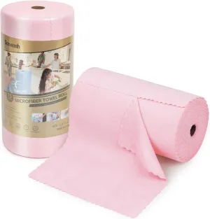 Microfiber Cleaning Cloths Roll 75 Pack 11.8" x 11.8" Reusable Paper Towels Washable Lint Free Quick Dry Ultra Absorbent Scratch Free Tear Away Towels Reusable Rags Kitchens Home (Pink)