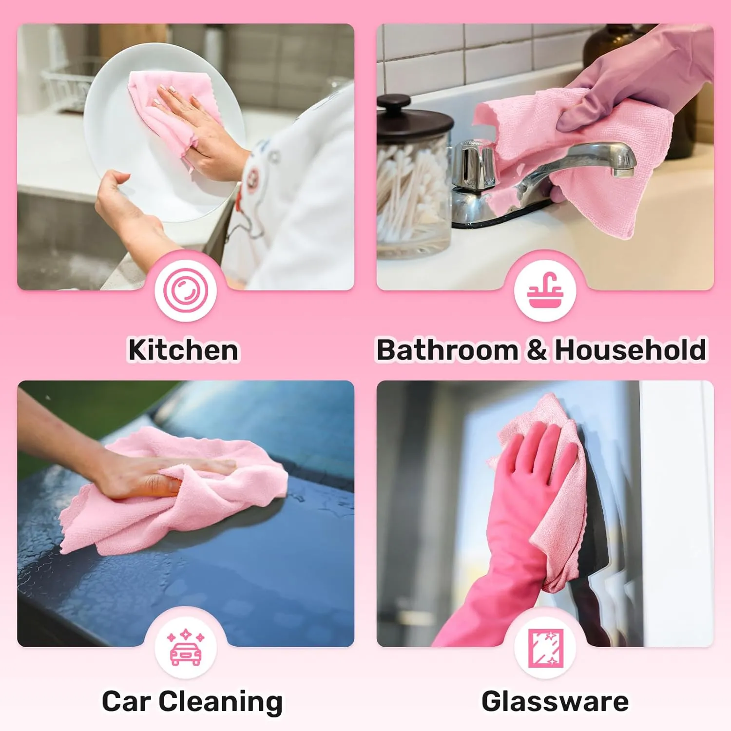 Microfiber Cleaning Cloths Roll 75 Pack 11.8" x 11.8" Reusable Paper Towels Washable Lint Free Quick Dry Ultra Absorbent Scratch Free Tear Away Towels Reusable Rags Kitchens Home (Pink)