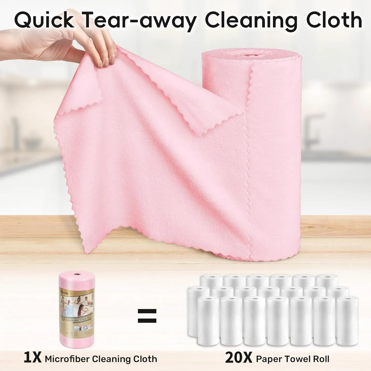 Microfiber Cleaning Cloths Roll 75 Pack 11.8" x 11.8" Reusable Paper Towels Washable Lint Free Quick Dry Ultra Absorbent Scratch Free Tear Away Towels Reusable Rags Kitchens Home (Pink)
