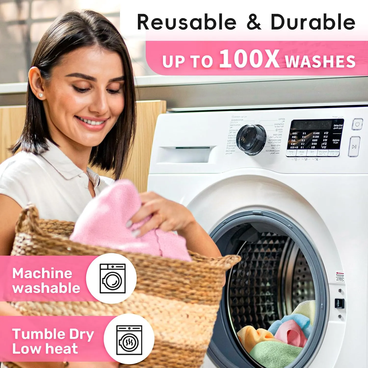 Microfiber Cleaning Cloths Roll 75 Pack 11.8" x 11.8" Reusable Paper Towels Washable Lint Free Quick Dry Ultra Absorbent Scratch Free Tear Away Towels Reusable Rags Kitchens Home (Pink)