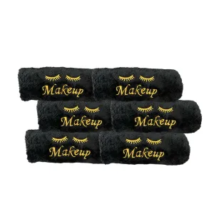 Microfiber Makeup Remover Washcloths Set of 6 - Soft, Reusable Face Towels for Makeup Removal Eco-Friendly Embroidered Cleaning Cloths - Multipurpose Make Up Eraser – (Black/Gold Silk)