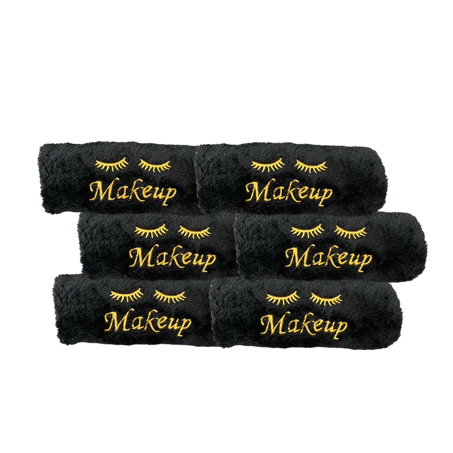 Microfiber Makeup Remover Washcloths Set of 6 - Soft, Reusable Face Towels for Makeup Removal Eco-Friendly Embroidered Cleaning Cloths - Multipurpose Make Up Eraser – (Black/Gold Silk)