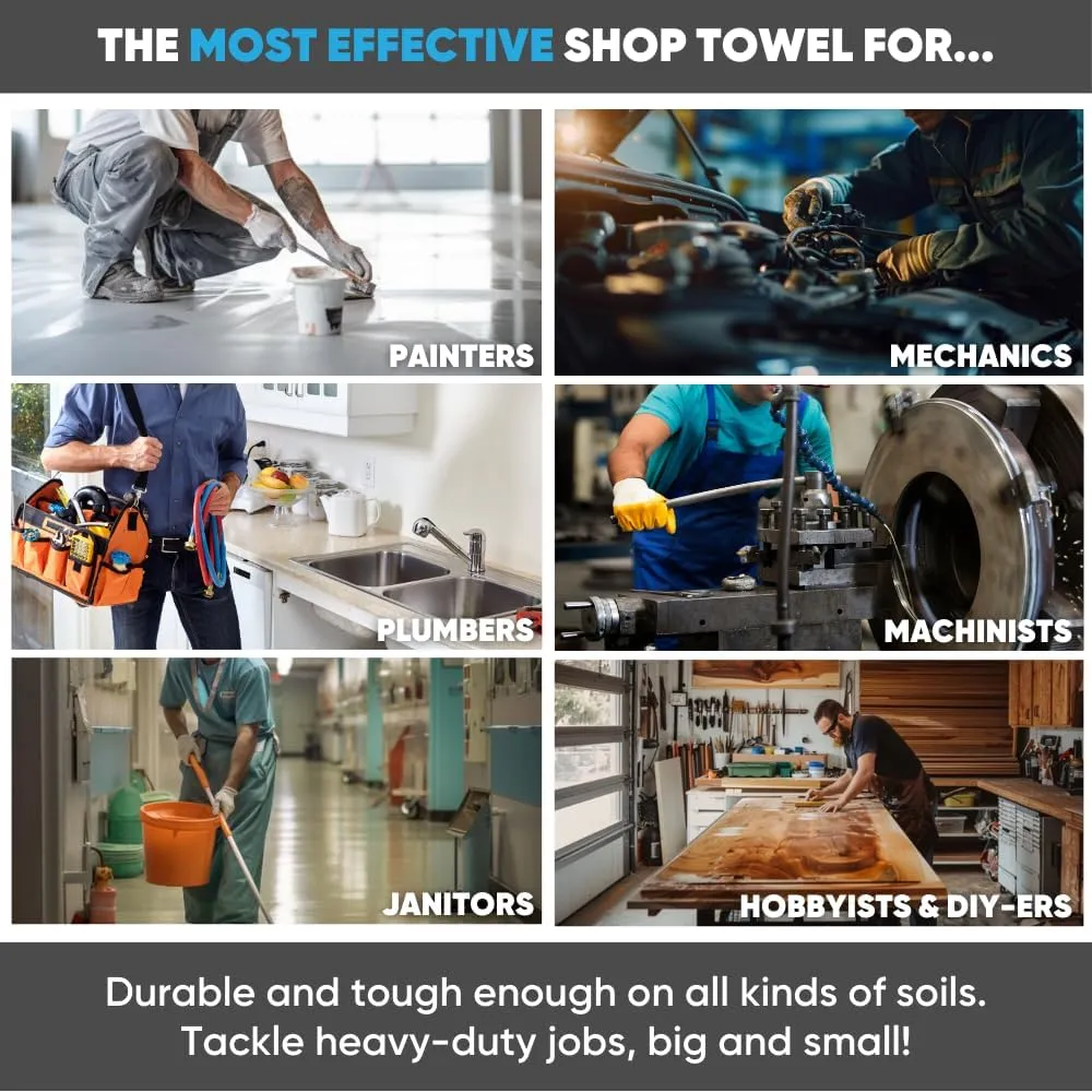 Microfiber Shop Towels | MWipes Reusable Red Shop Rags | 50 Rags in a Box | Super Absorbent, Machine Washable Hundreds of Times | Automotive, Paint, Industrial, Detailing