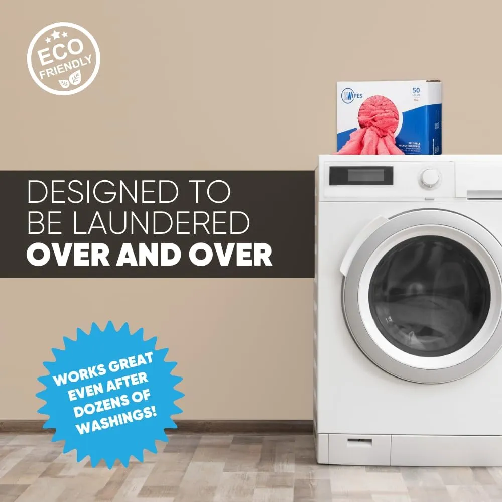 Microfiber Shop Towels | MWipes Reusable Red Shop Rags | 50 Rags in a Box | Super Absorbent, Machine Washable Hundreds of Times | Automotive, Paint, Industrial, Detailing