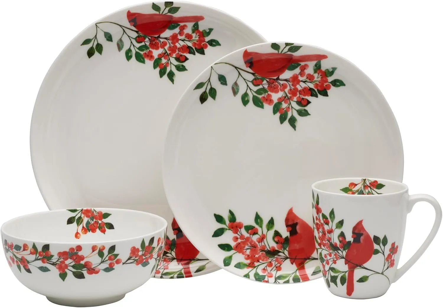 Mikasa Cardinal Leaves Holiday Bone China Lightweight Chip Resistant Dinnerware Set, Service for 4
