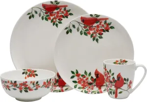 Mikasa Cardinal Leaves Holiday Bone China Lightweight Chip Resistant Dinnerware Set, Service for 4