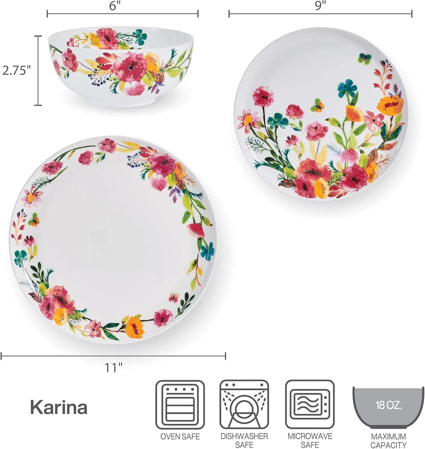 Mikasa Karina Bone China Lightweight Chip Resistant 12 Piece Dinnerware Set, Service for 4