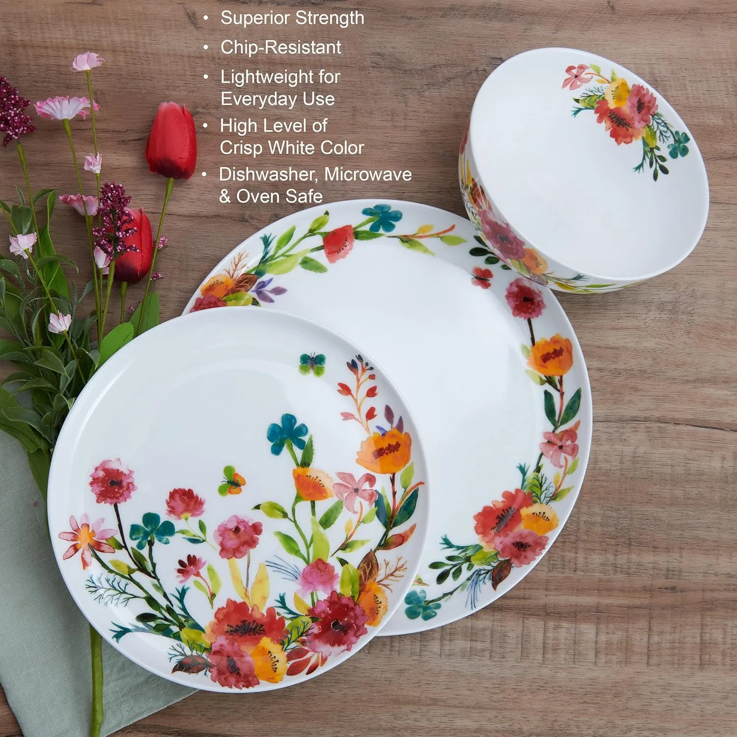 Mikasa Karina Bone China Lightweight Chip Resistant 12 Piece Dinnerware Set, Service for 4