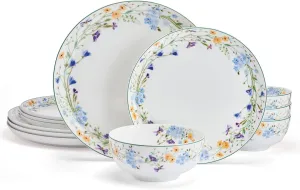 Mikasa Quinn Lightweight Bone China 12 Piece Dinnerware Plate Bowl Set, Service for 4