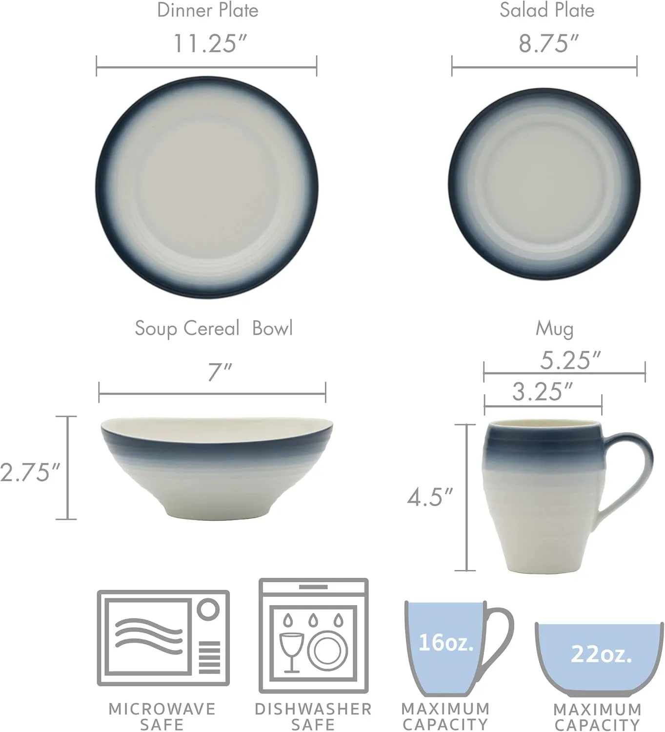 Mikasa Swirl 16-Piece Dinnerware Set, Service For 4, Blue