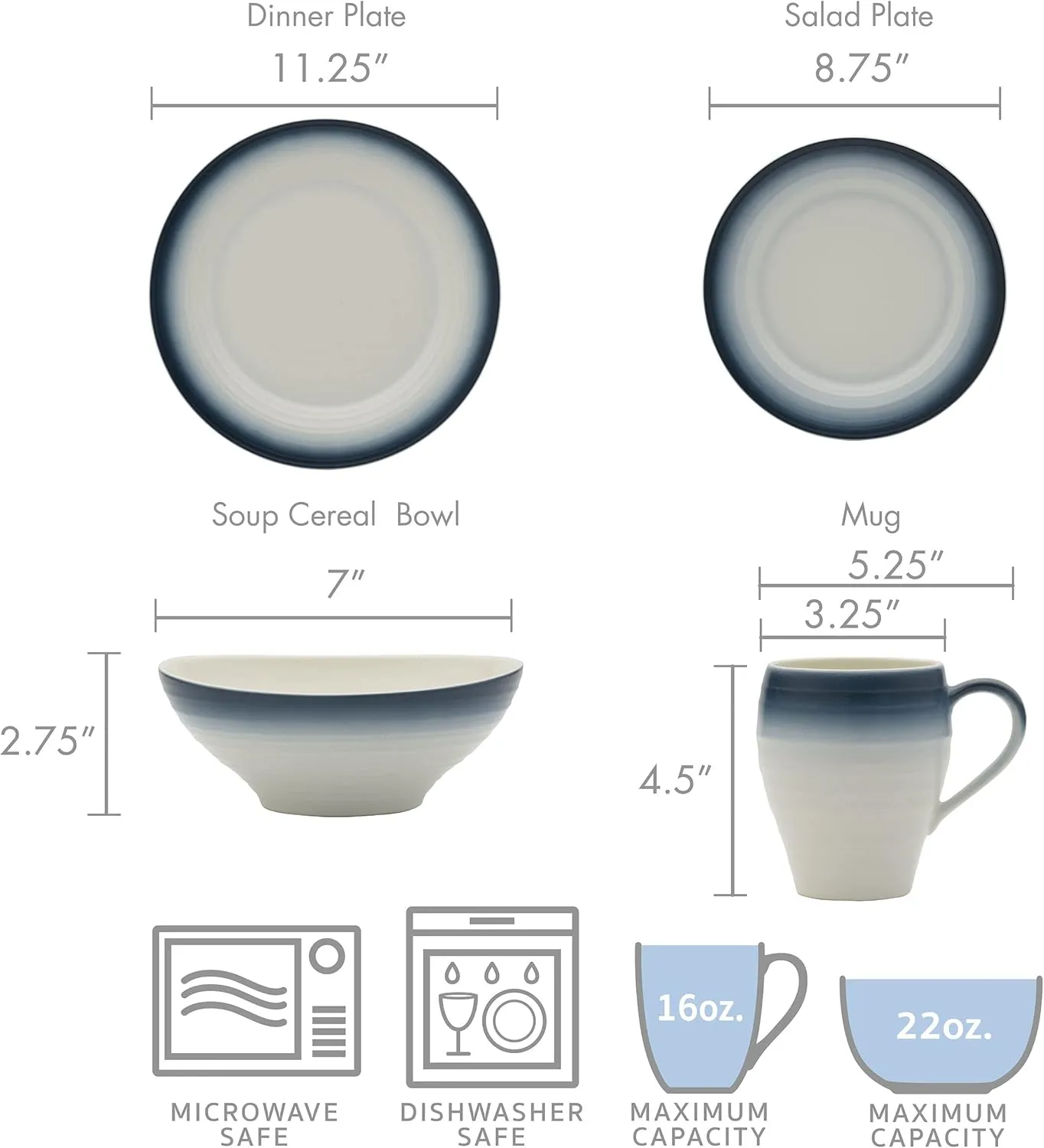 Mikasa Swirl 4-Piece Place Setting, Service for 1, Ombre Blue