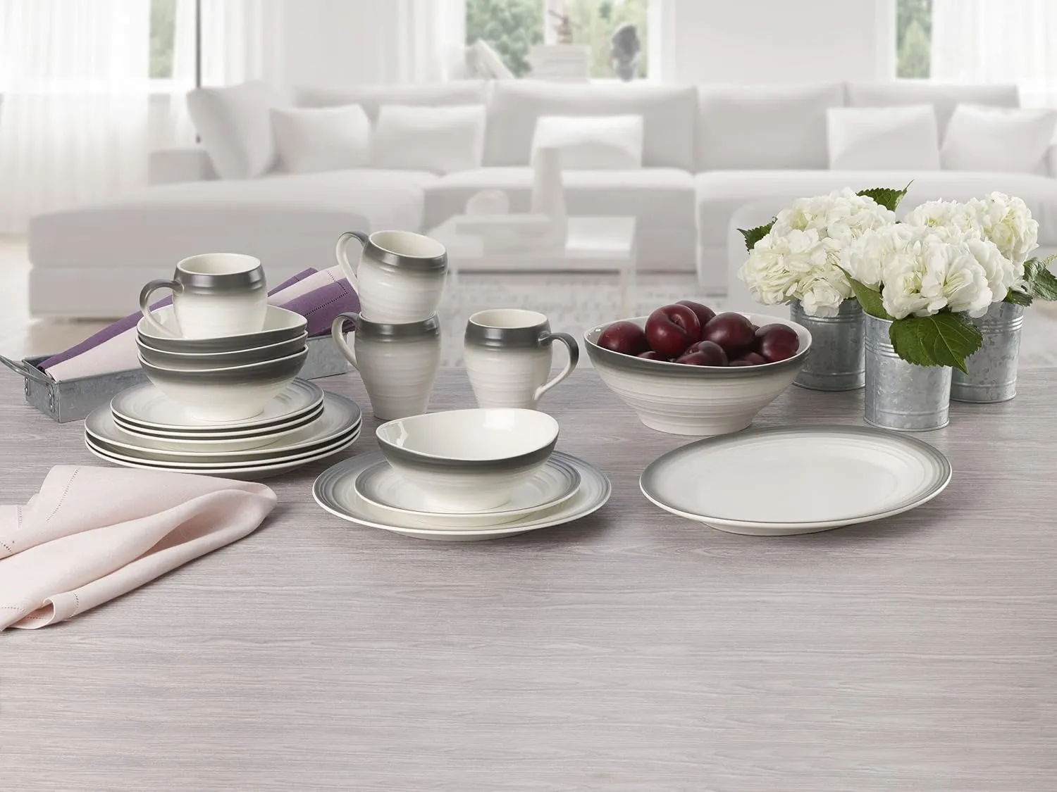 Mikasa Swirl Ombre Graphite 16 Piece Dinnerware Set, Service for 4