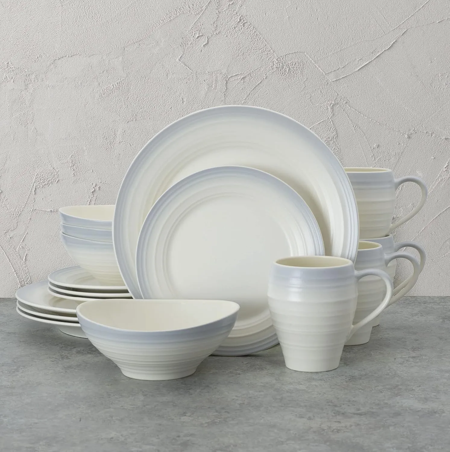Mikasa Swirl Ombre Grey 16 Piece Dinnerware Set, Service for 4