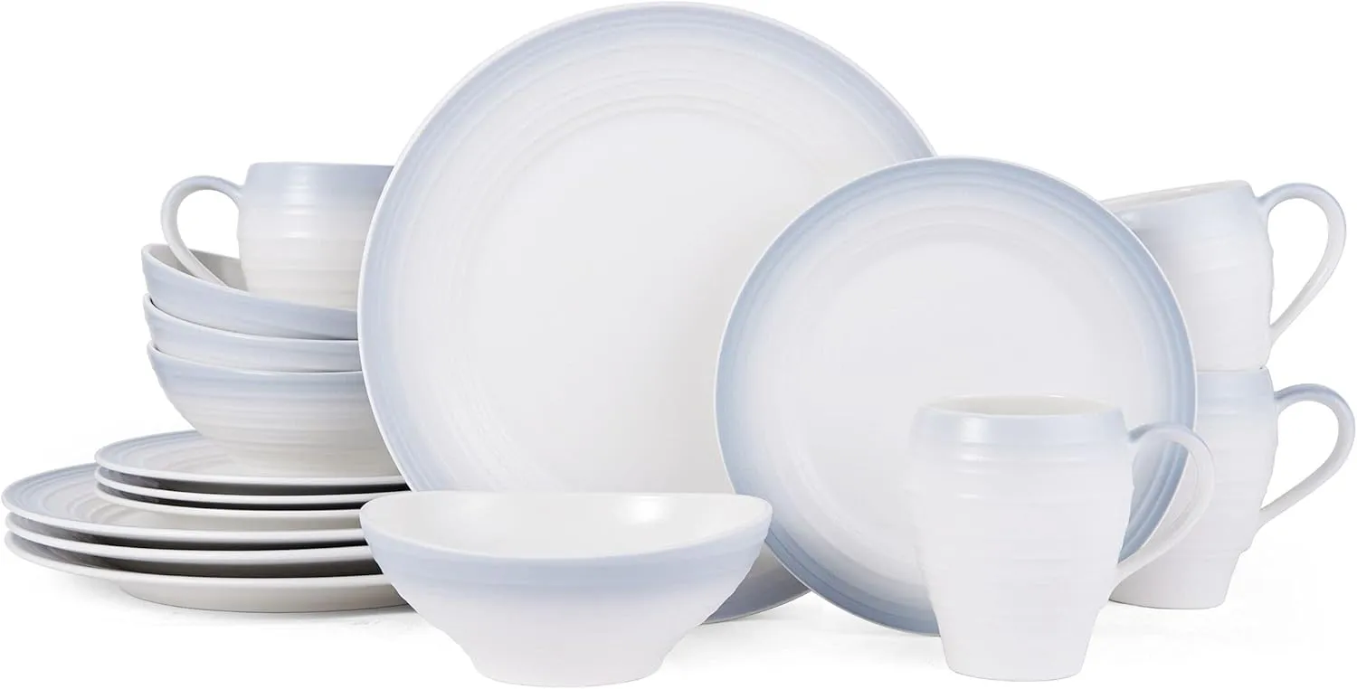 Mikasa Swirl Ombre Grey 16 Piece Dinnerware Set, Service for 4