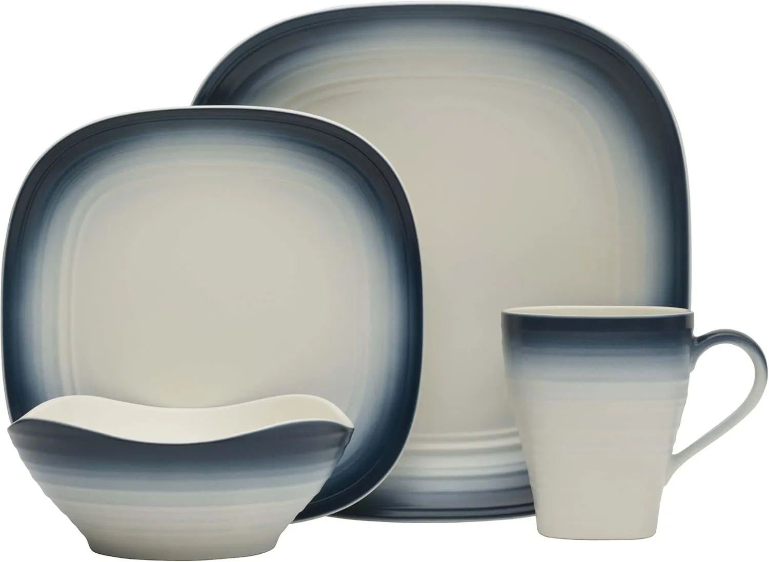 Mikasa Swirl Square 16-Piece Dinnerware Set, Service for 4, Ombre Blue