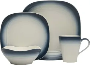 Mikasa Swirl Square 16-Piece Dinnerware Set, Service for 4, Ombre Blue