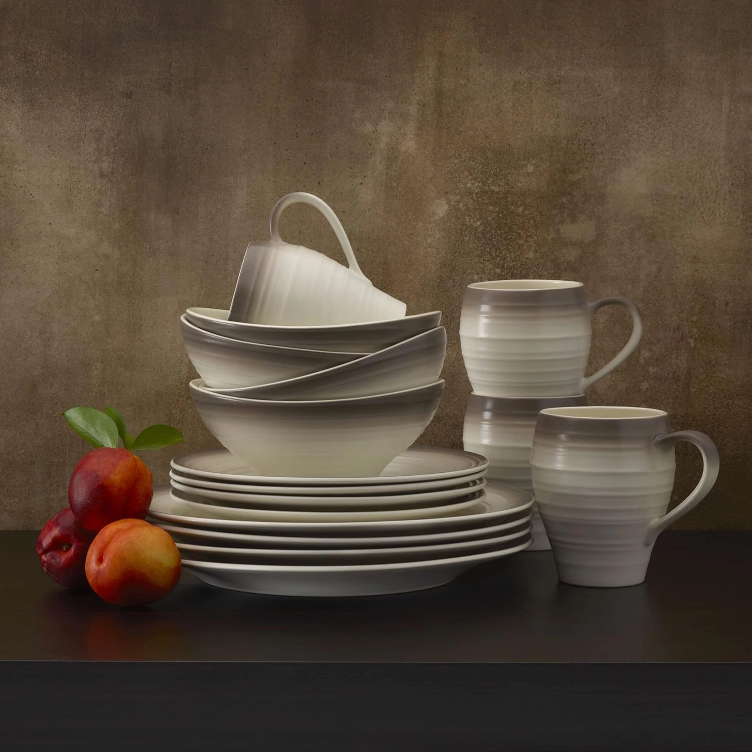 Mikasa Swirl 16-Piece Dinnerware Set, Service For 4, Ombre Mocha