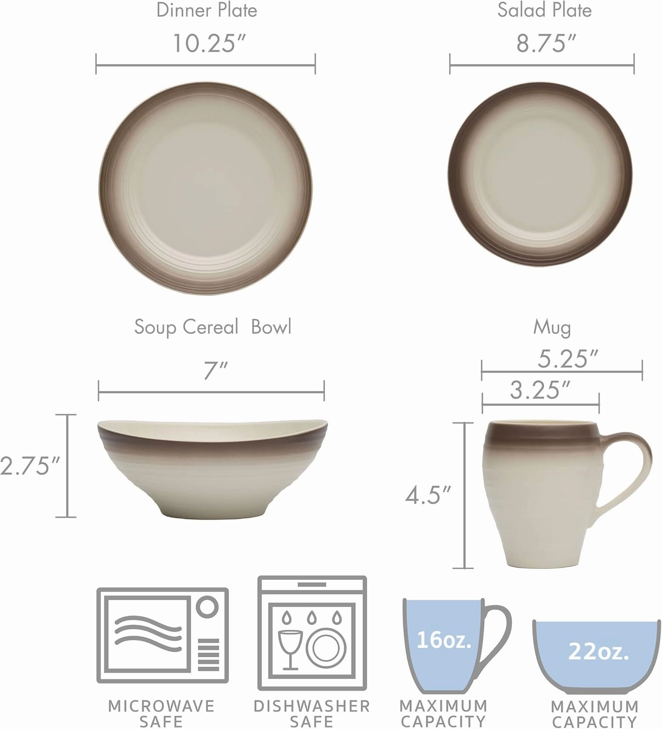 Mikasa Swirl 16-Piece Dinnerware Set, Service For 4, Ombre Mocha