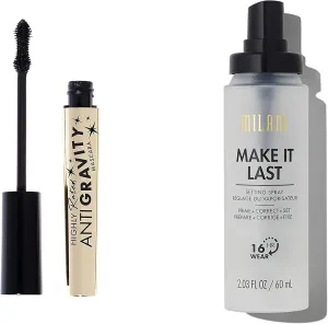 Milani Make It Last 3-in-1 Setting Spray and Primer & Milani Highly Rated Anti-Gravity Black Mascara with Castor Oil and Molded Hourglass Shaped Brush