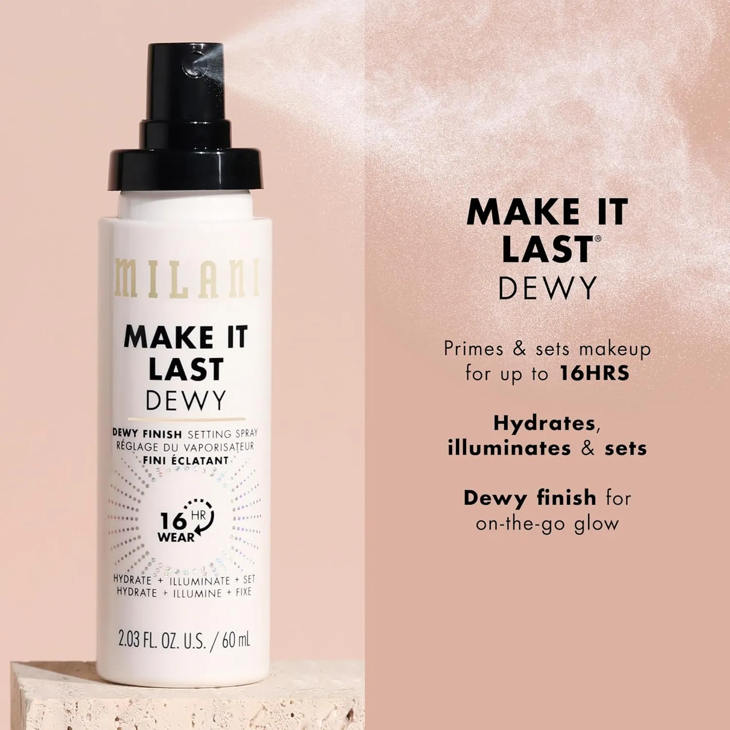 Milani Make It Last Dewy - Dewy Finish Setting Spray - 3 in 1- Hydrate   Illuminate   Set, Makeup Finishing Spray - Makeup Primer & Hydrating Setting Spray - 2 Pack