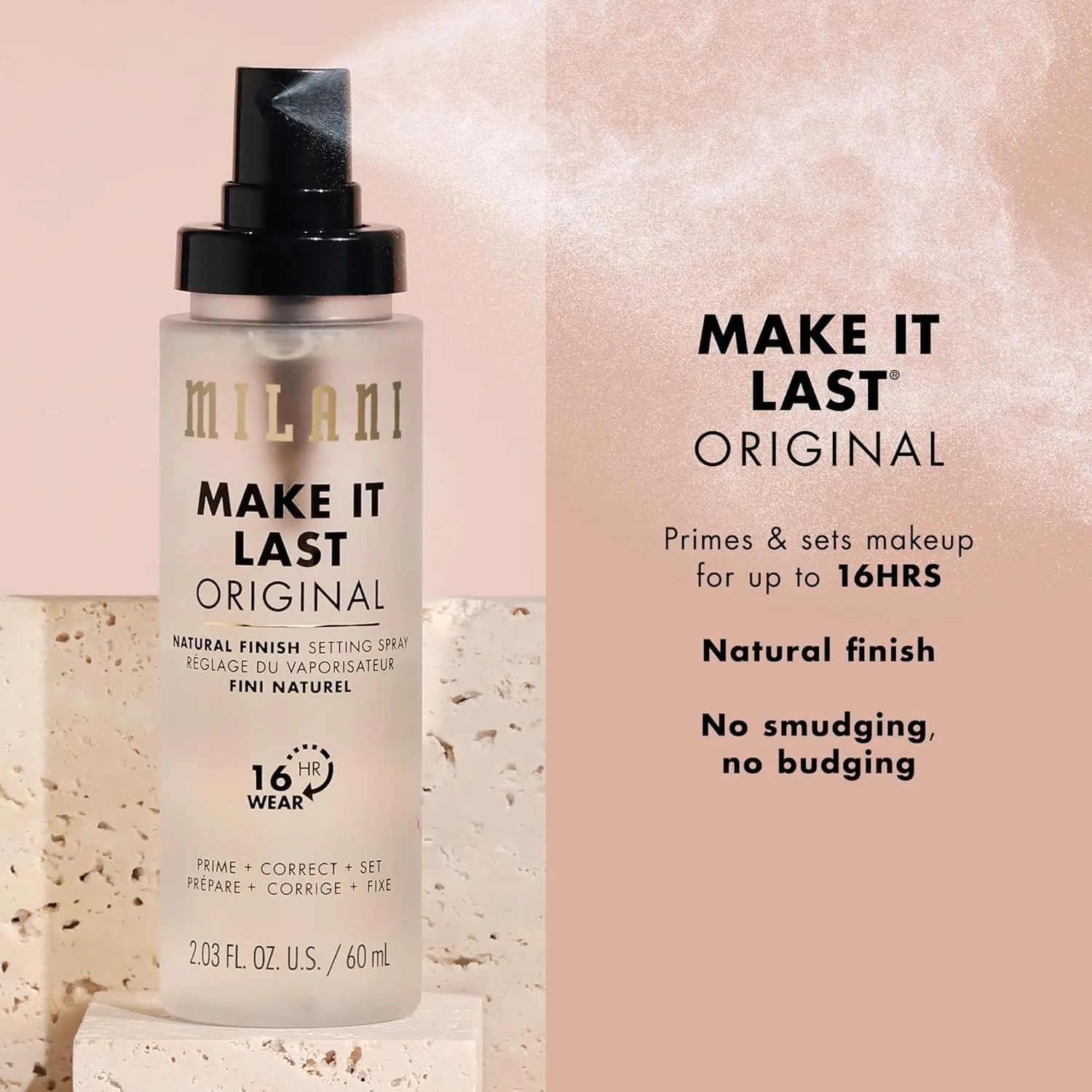 Milani Setting Spray   Primer, Make It Last Original - Natural Finish with Niacinamide for Hydration, Setting Spray for Makeup and Face Primer, 3-in-1 Prime   Hydrate   Set, 2.03 Fl. Oz - 2 Pack