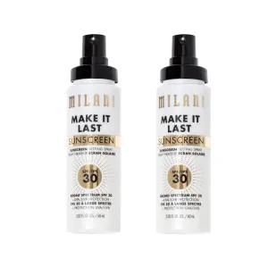 Milani Sunscreen Setting Spray   Primer, Make It Last Sunscreen for Face- SPF 30 UVA & UVB Protection Antioxidant Rich Formula for Broad Spectrum Protection, Prime   Set   Protect, 2.02Fl. Oz - 2 Pack