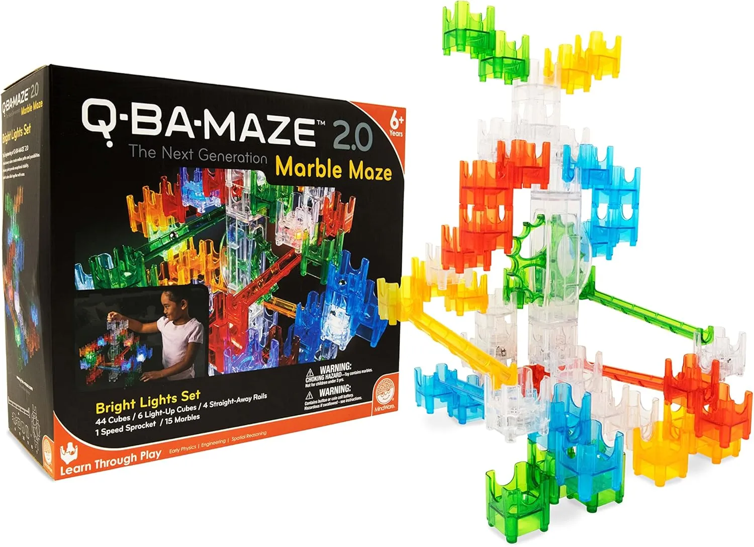 MindWare Q-BA-Maze Bright Lights The Next Generation Marble Maze Kids Toys - STEM Marble Run - Recommended for Ages 6  - Educational Gift for Boys and Girls