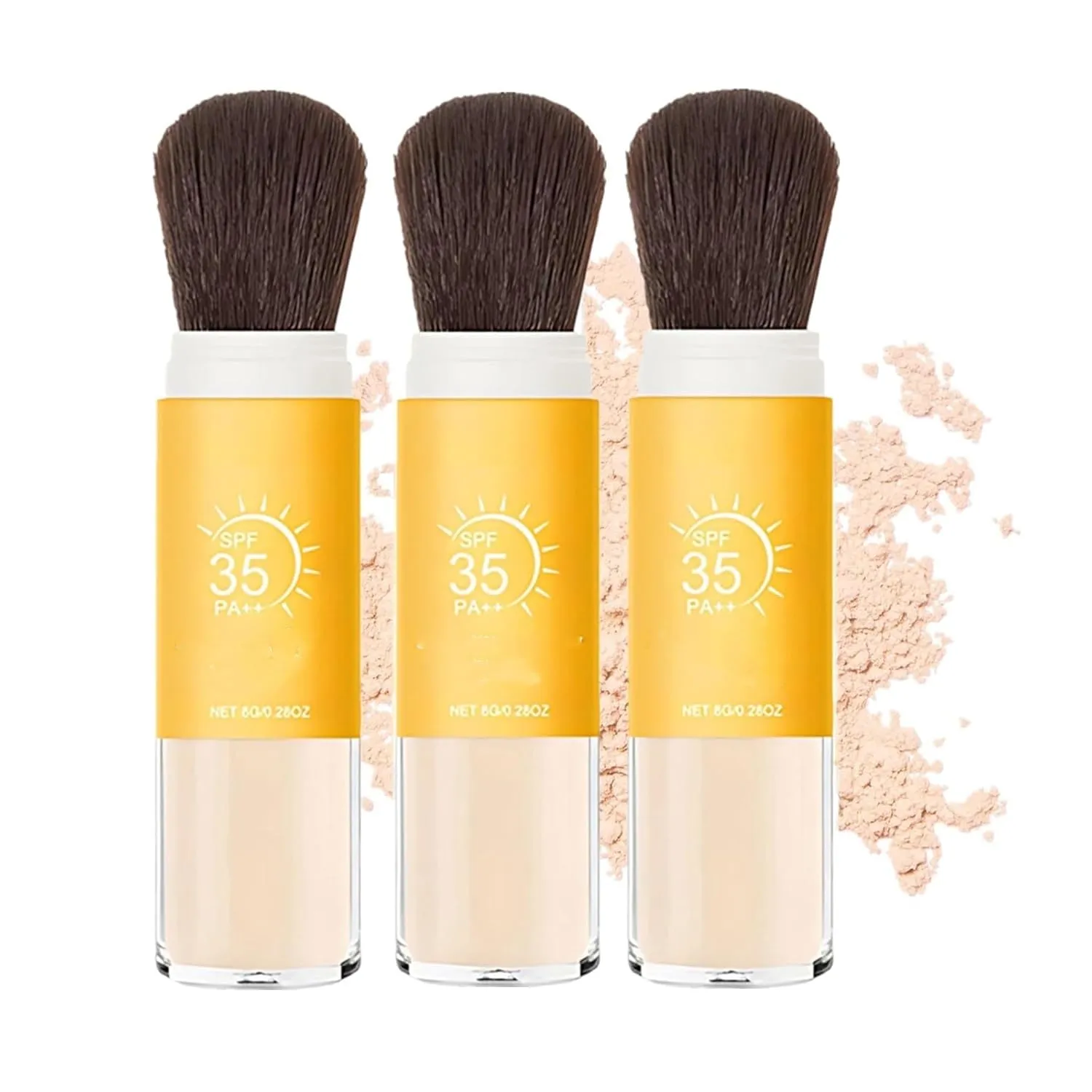 Mineral Sunscreen Setting Powder SPF 35 with Brush,Translucent Brush Sunscreen Powder,Long Lasting Lightweight Breathable,for Face, Scalp & Hair