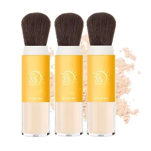 Mineral Sunscreen Setting Powder SPF 35 with Brush,Translucent Brush Sunscreen Powder,Long Lasting Lightweight Breathable,for Face, Scalp & Hair